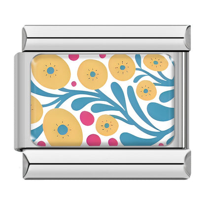 Retro 70s Floral & Botanical Pattern Italian Charms — Liberty-Style Printed Bracelet Links