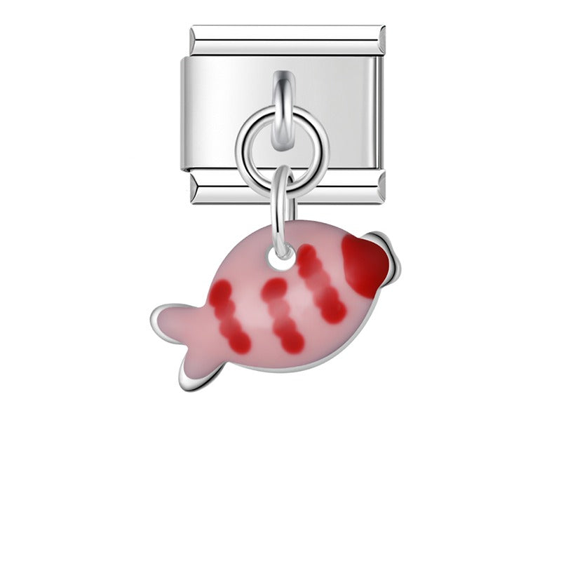 Colorful Fish Dangle Charm in Silver & Gold