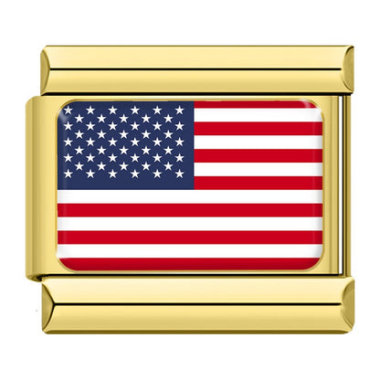 World Nations Flag Italian Charms — Gold Border Country Flag Bracelet Links