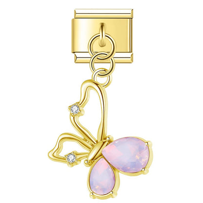 The Crystal Teardrop Butterfly Dangle Charm in Silver & Gold