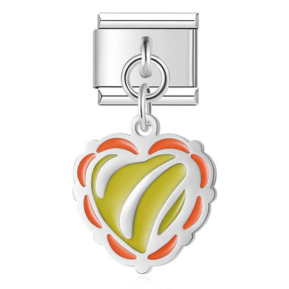 Ladybug, Shell & Floral Heart Dangle Charm in Gold