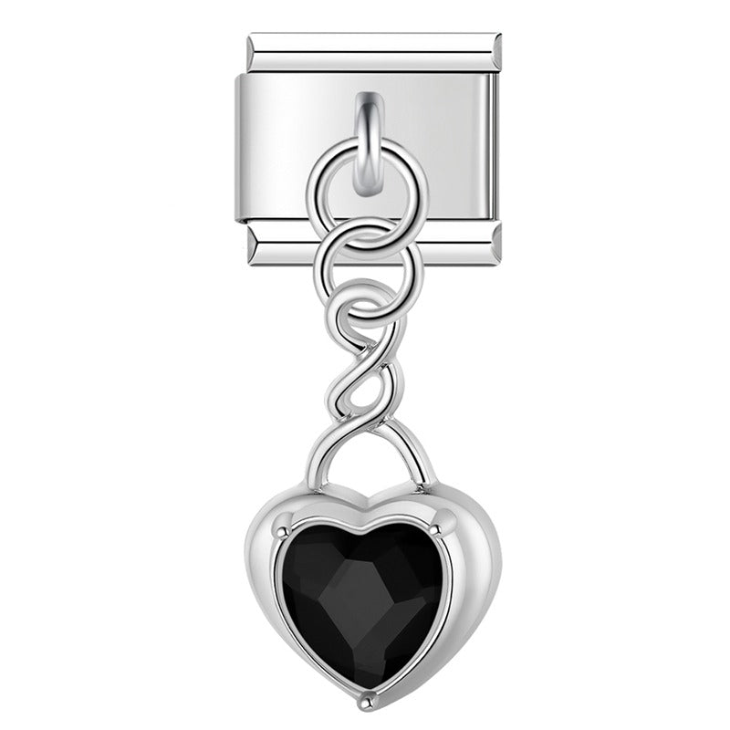 Heart gemstone pendant charms silver&gold