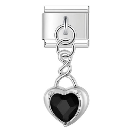 Heart Gemstone Pendant Dangle Italian Charms — Silver & Gold CZ Heart Dangle Links
