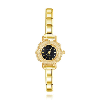 Flower Shaped Watch with Textured Edge — Floral Italian Charm Watch Bracelet