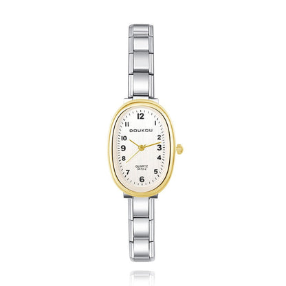 Vintage Oval Two-Tone Watch — Gold & Silver Mix Italian Charm Watch Bracelet