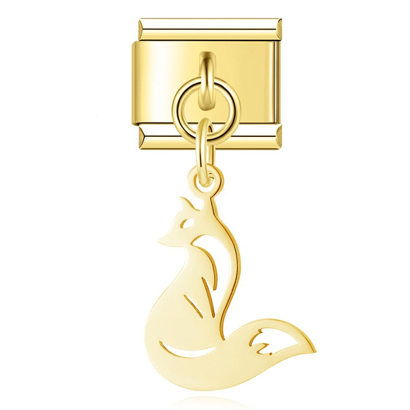 Animals themed italian charms gold&silver – gold fox silhouette charm, Italian charm bracelet charm by Charmtastic