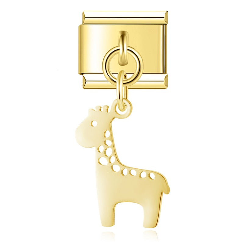 Animals themed italian charms gold&silver – second view of gold giraffe silhouette charm, Italian charm bracelet charm by Charmtastic