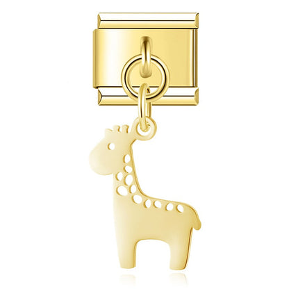 Animals themed italian charms gold&silver – second view of gold giraffe silhouette charm, Italian charm bracelet charm by Charmtastic