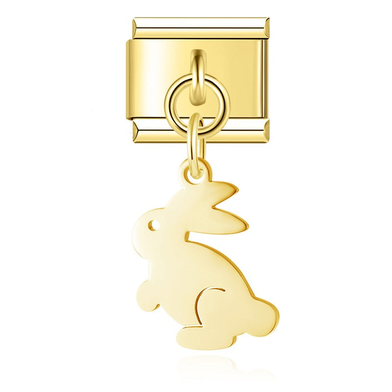 Animals themed italian charms gold&silver – gold rabbit silhouette charm, Italian charm bracelet charm by Charmtastic