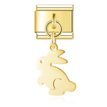 Animals themed italian charms gold&silver – gold rabbit silhouette charm, Italian charm bracelet charm by Charmtastic