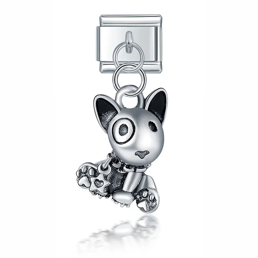 Animals Themed Dog Cow Elephant Peacock – silver bull terrier dog charm, Italian charm bracelet charm by Charmtastic