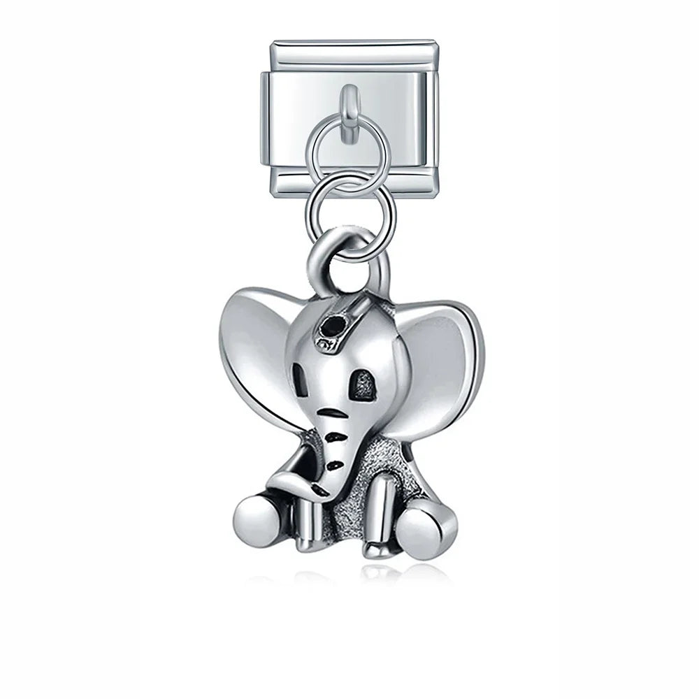 Animals Themed Dog Cow Elephant Peacock – silver baby elephant charm, Italian charm bracelet charm by Charmtastic