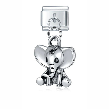 Animals Themed Dog Cow Elephant Peacock – silver baby elephant charm, Italian charm bracelet charm by Charmtastic