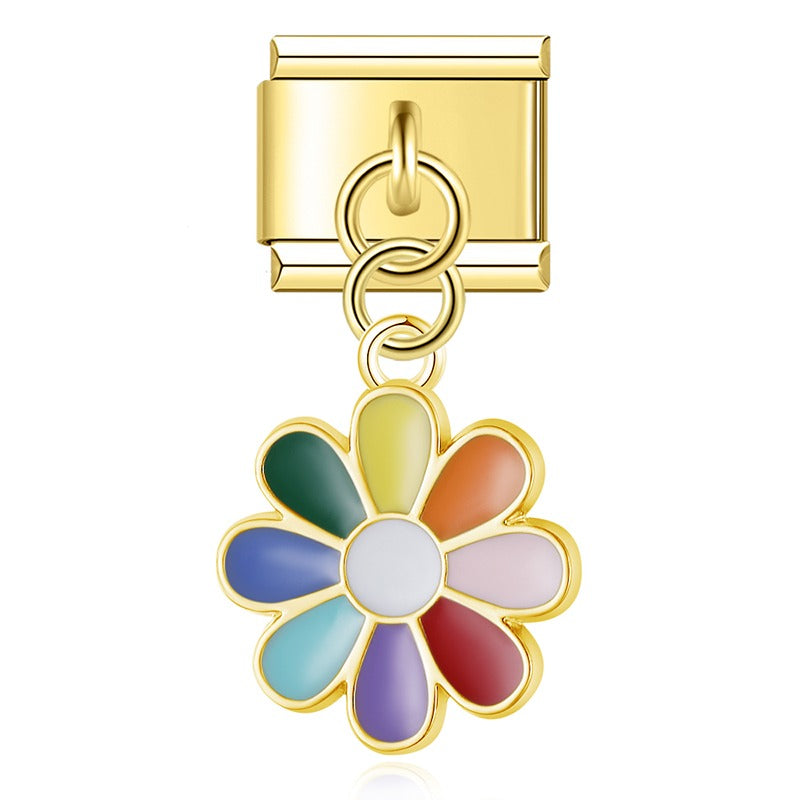 Classic Motif & Colorful Enamel Dangle Charm gold