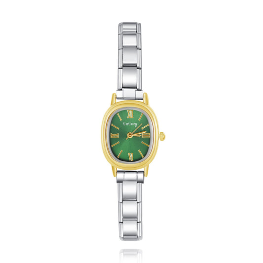 Two-Tone Oval Watch with Roman Numbers