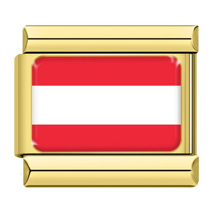 World Nations Flag Italian Charms — Gold Border Country Flag Bracelet Links