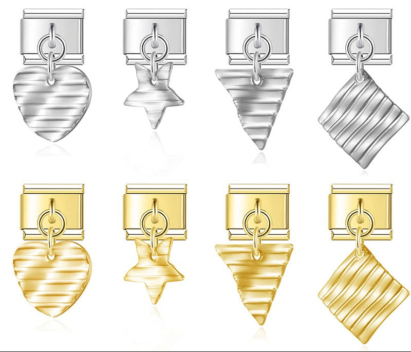 Ripple Curved Star Triangle heart charms silver&gold
