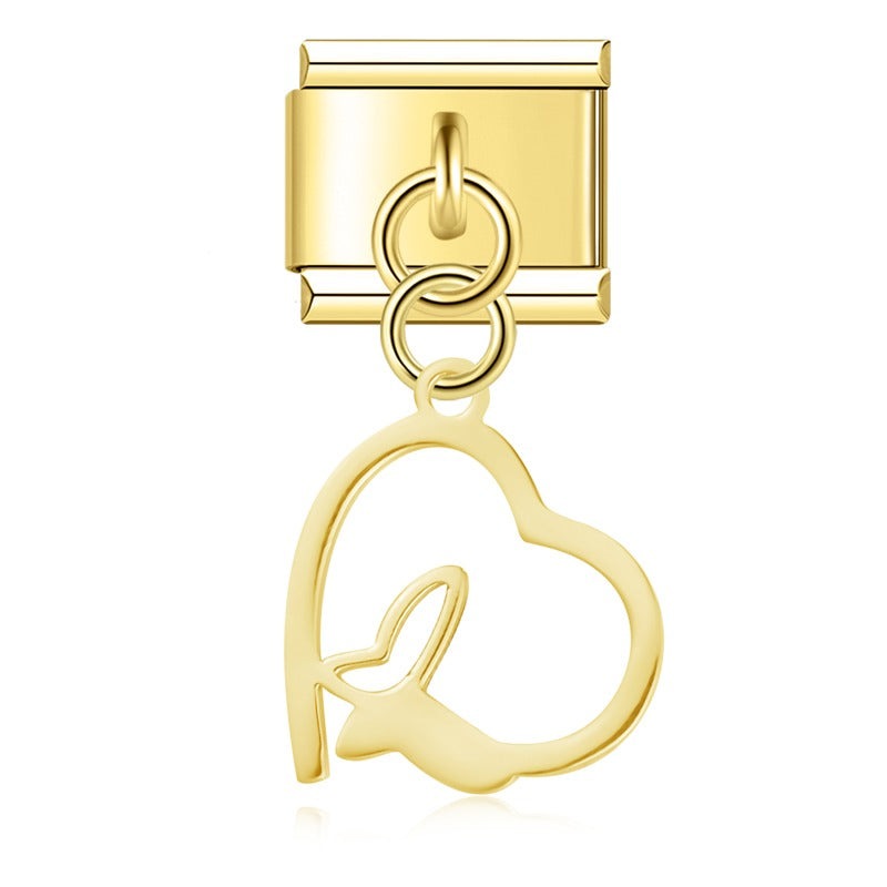 Delicate Cut-Out Heart & Floral Silhouette Dangle Charm