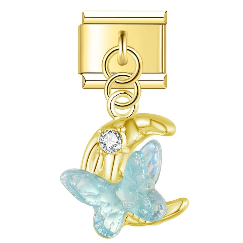 Iridescent Butterfly Moon & Shimmering Star Trio Dangle Charm