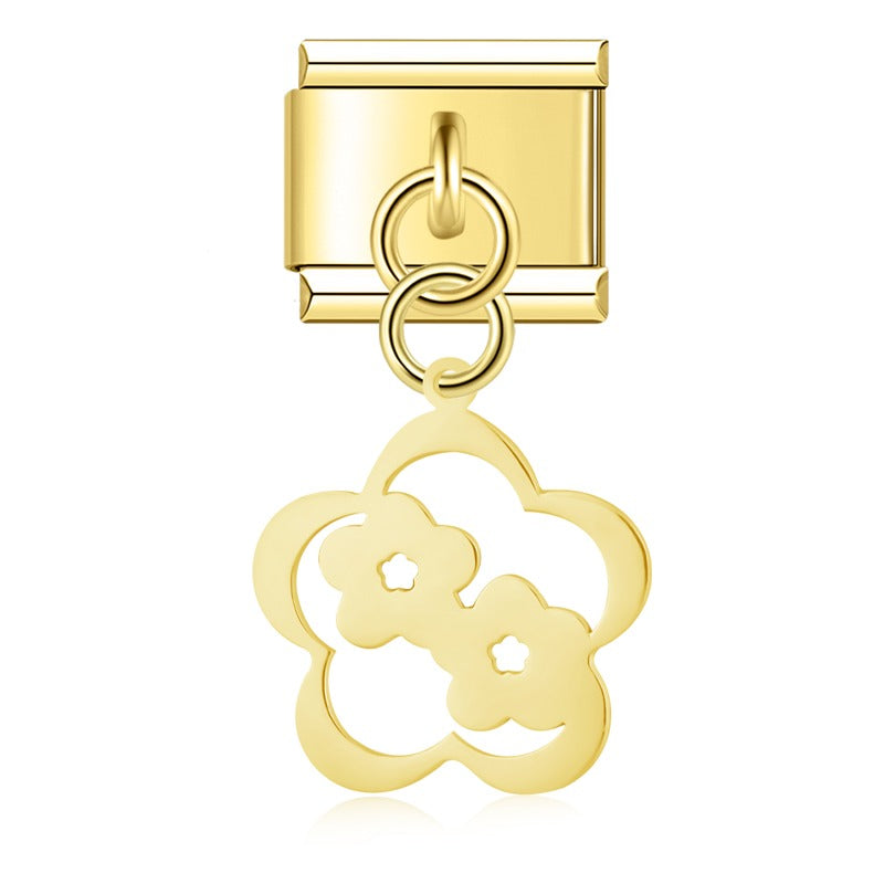 Delicate Cut-Out Heart & Floral Silhouette Dangle Charm