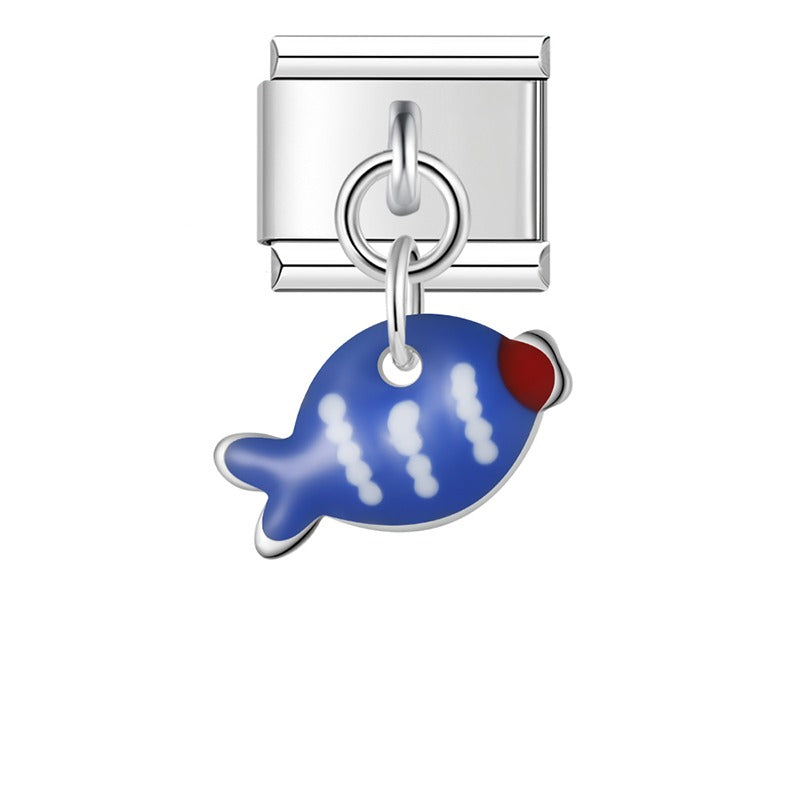 Colorful Fish Dangle Charm in Silver & Gold