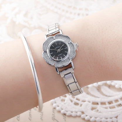 Flower Shaped Watch with Textured Edge — Floral Italian Charm Watch Bracelet