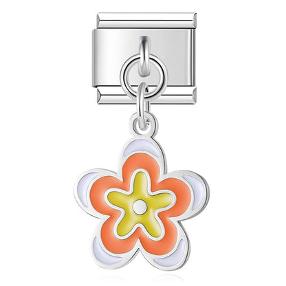 Ladybug, Shell & Floral Heart Dangle Charm in Gold