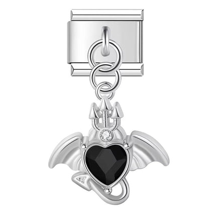 Winged Crystal Devil Heart Dangle Charm