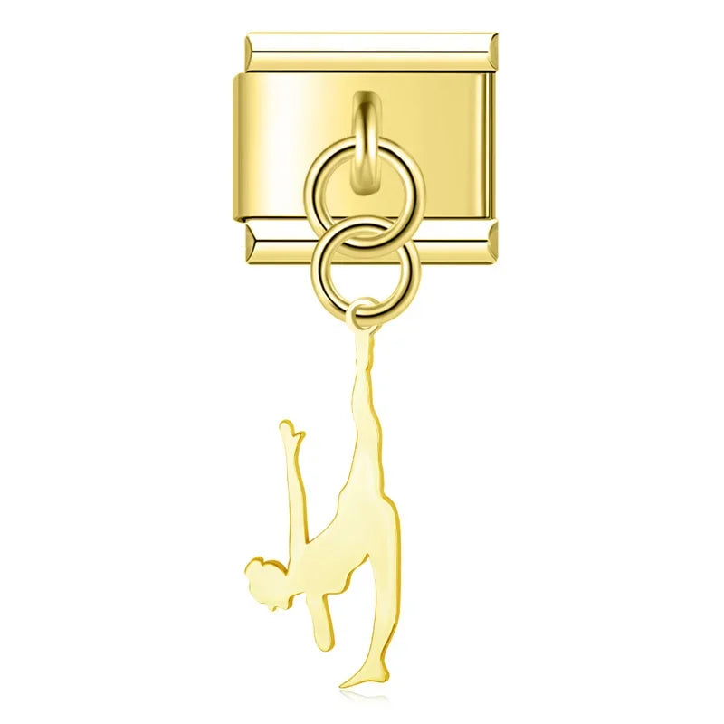 Ballet Dancing Themed Charms – gymnast handstand charm in gold, Italian charm bracelet charm by Charmtastic