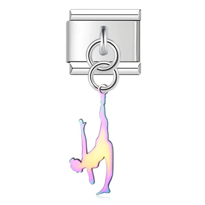 Ballet Dancing Themed Charms – gymnast dance pose charm in iridescent finish, Italian charm bracelet charm by Charmtastic
