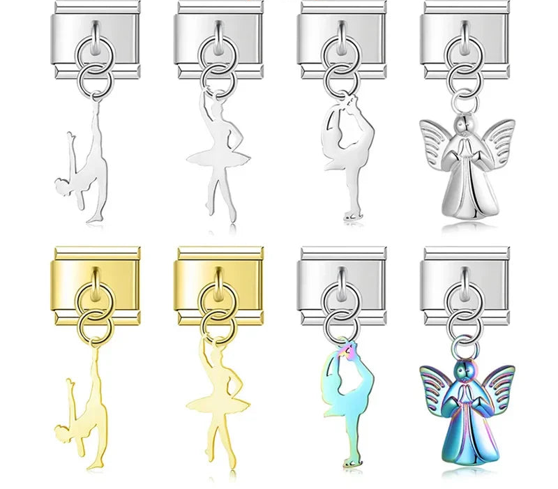 Ballet Dancing Themed Charms – gymnast, ballerina, and angel charms in silver, gold, and iridescent finishes, Italian charm bracelet charms by Charmtastic