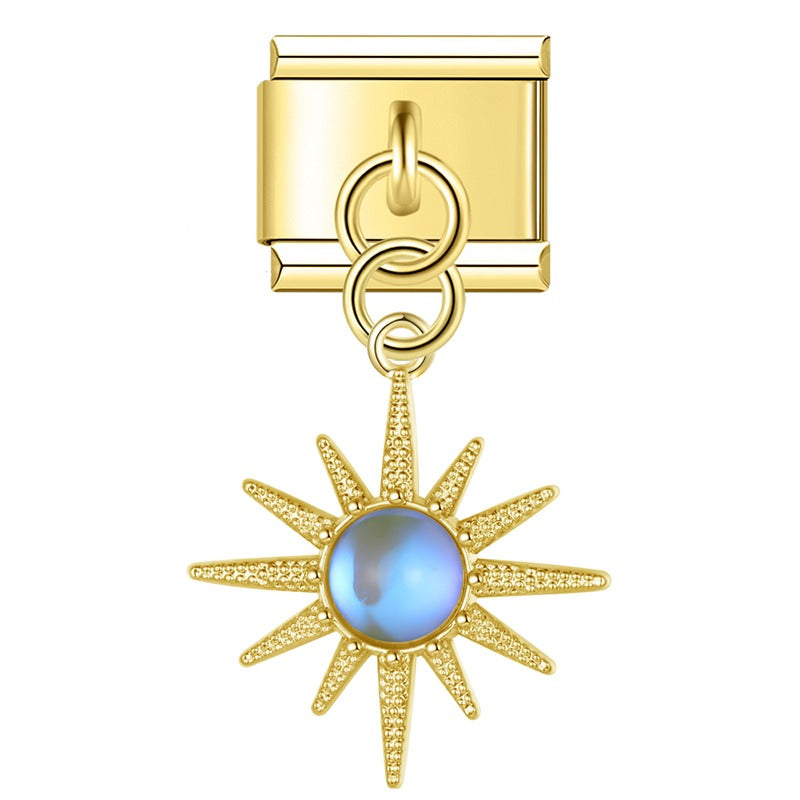 blue themed Sun Planet Heart charms silver&gold