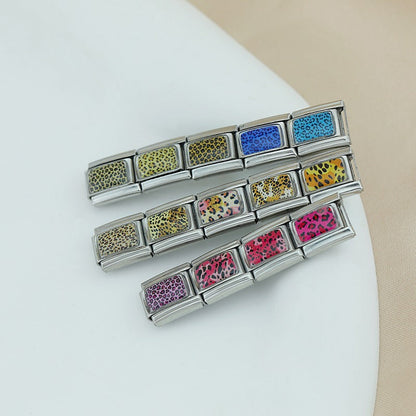 Colourful Leopard Print Italian Charms — Animal Print Pattern Bracelet Links