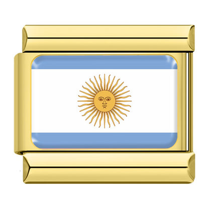 World Nations Flag Italian Charms — Gold Border Country Flag Bracelet Links