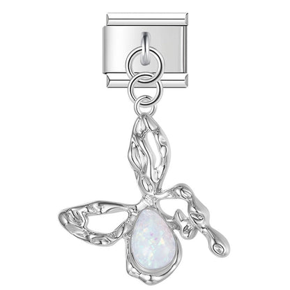 The Celestial Ocean & Iridescent Moon Dangle Charm in Silver