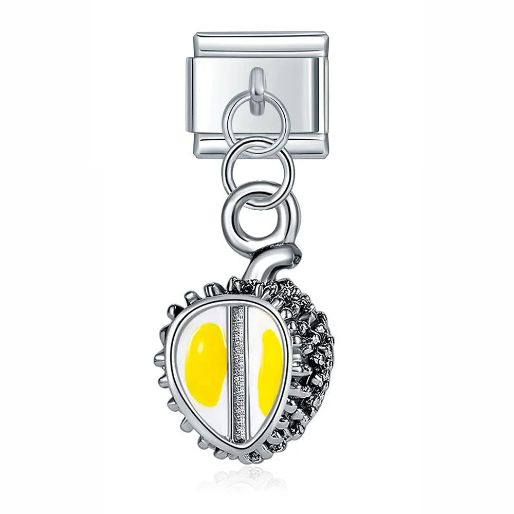 Bikini Drums Candy Durian Guitar charms – silver durian fruit charm with yellow enamel, Italian charm bracelet charm by Charmtastic