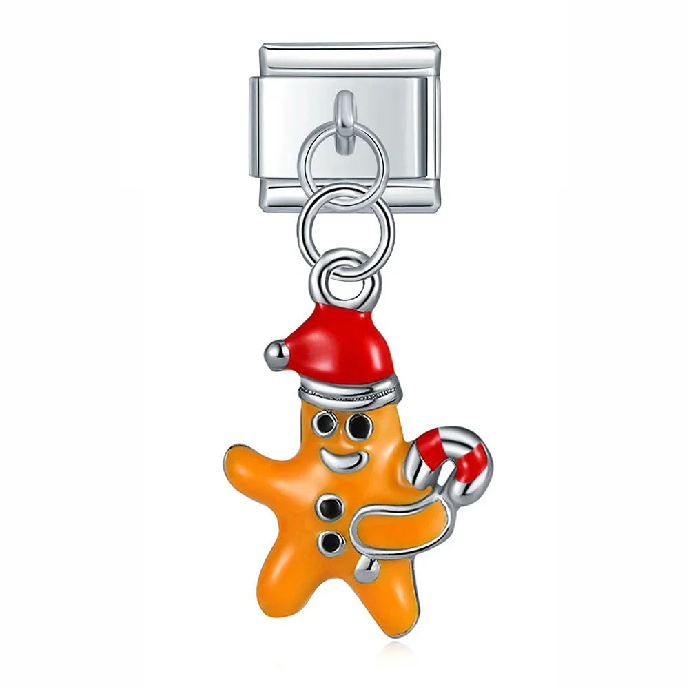 Bikini Drums Candy Durian Guitar charms – silver gingerbread star charm with Santa hat, Italian charm bracelet charm by Charmtastic