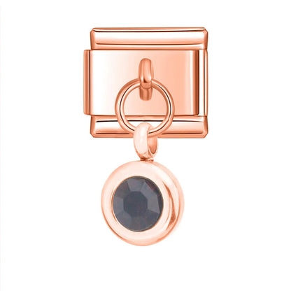 Rose gold round dangle with grey crystal — Italian charm bracelet, by Charmtastic