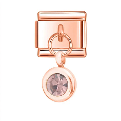 Rose gold round dangle with lavender crystal — Italian charm bracelet, by Charmtastic