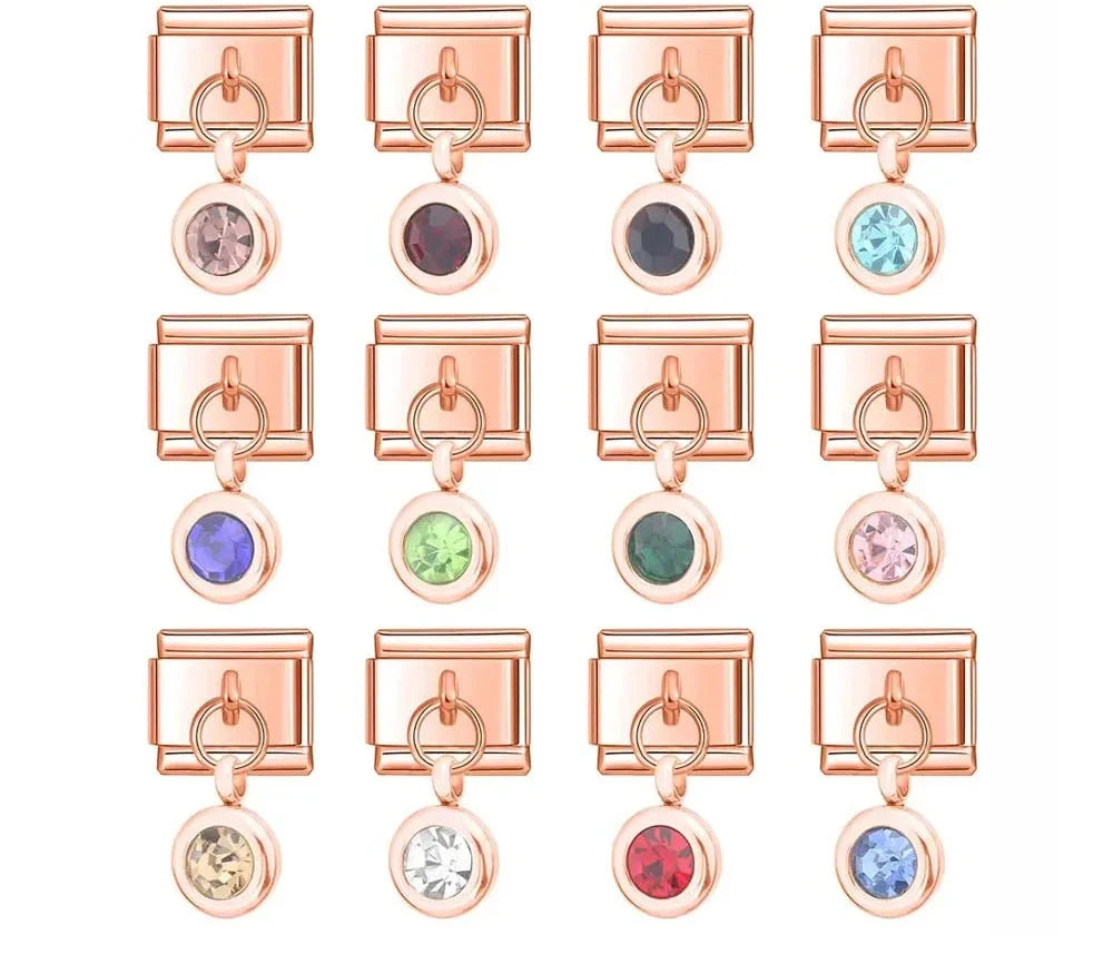 Rose gold birthstone crystal dangle Italian charms collection, by Charmtastic