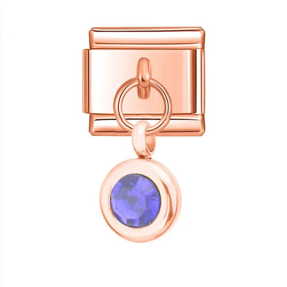 Rose gold round dangle with purple crystal — Italian charm bracelet, by Charmtastic