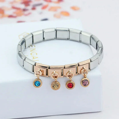 Rose gold crystal dangle Italian charm — 9mm bracelet, by Charmtastic