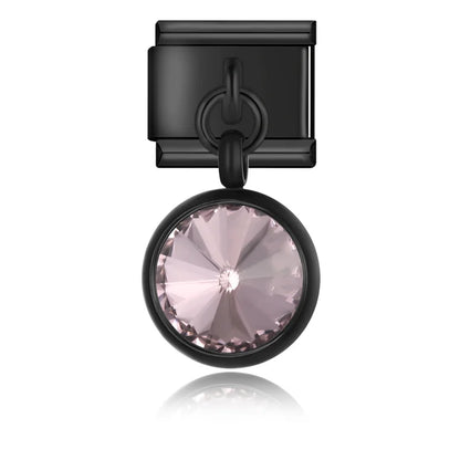 Black-set round CZ dangle with pink crystal — Italian charm bracelet, by Charmtastic
