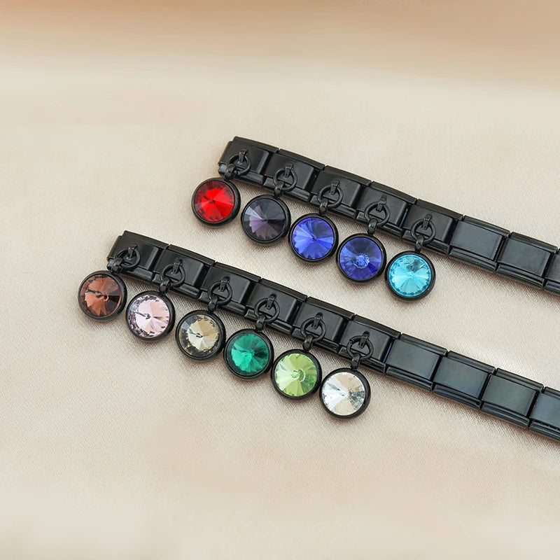 Black CZ crystal dangle Italian charm — 9mm bracelet, by Charmtastic