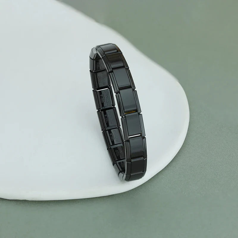 Black Italian Charm Bracelet – black Italian charm bracelet styled on dish, by Charmtastic