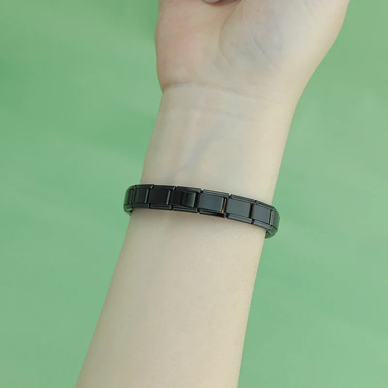 Black Italian Charm Bracelet – black Italian charm bracelet worn on wrist, by Charmtastic