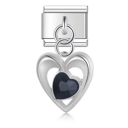 Pearl Heart & Flower Dangle Italian Charms — Mother of Pearl Pendant Bracelet Links