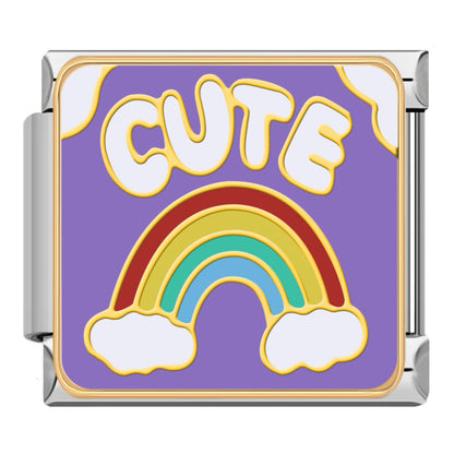 Bright Affirmations & Pop Art Quote Charms – Cute word enamel charm with rainbow and clouds on purple background, Italian charm bracelet charm by Charmtastic