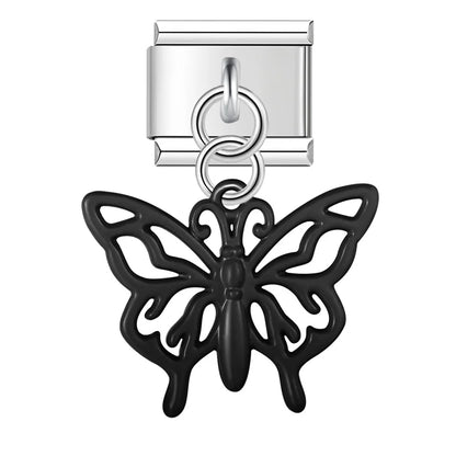 Black cutout filigree butterfly dangle — Italian charm bracelet, by Charmtastic