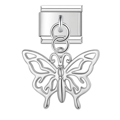 Silver cutout filigree butterfly dangle — Italian charm bracelet, by Charmtastic